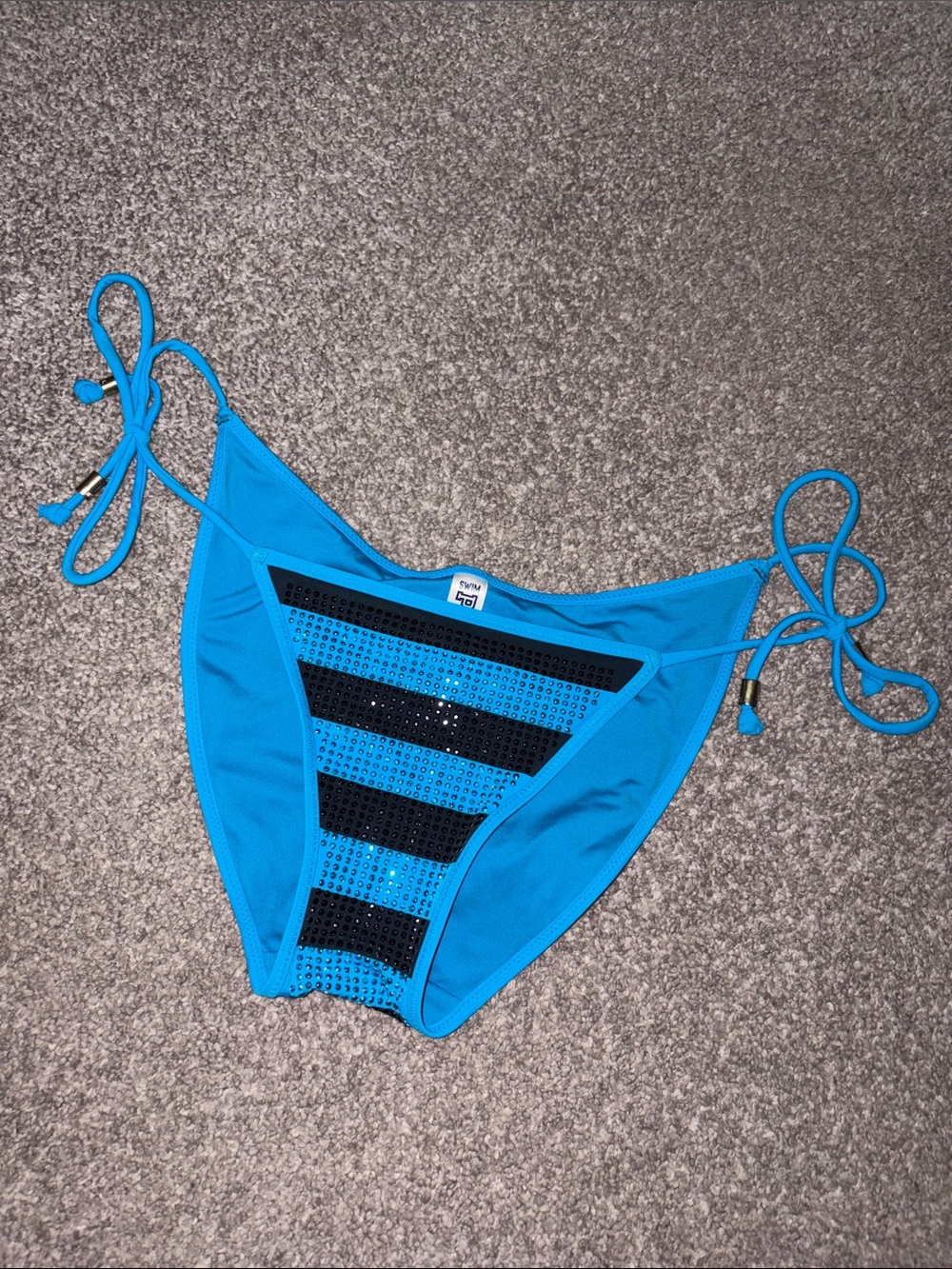 PINK SWIM-Bright Blue Women’s Tie-Side Bikini Bottom with Black Stripe Accents